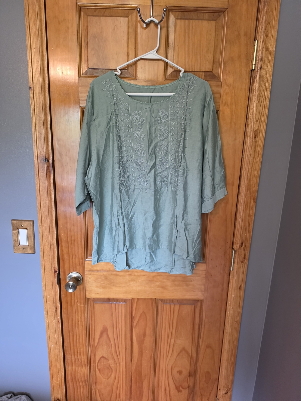 Light Sage Embroidered Women’s Peasant Top